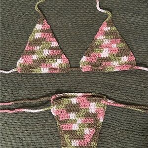 Vibrant Pink and Green Bikini Swimwear